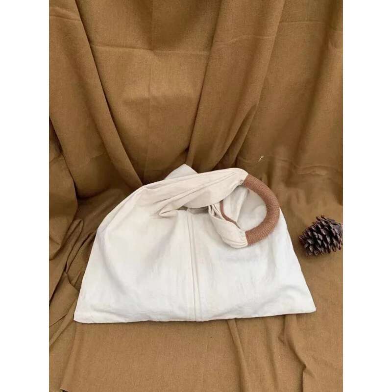 French Retro Cotton And En , Literary Canvas Solid Color Casual Handbag, Cloth Bag, Women's Bag