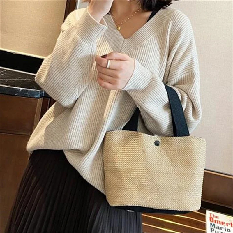 Fsahion Woven Ladies Straw Woven Handbag for Womens Holiday Beach Casual Tote Top-Handle Bags Handmade Retro Shoulder Bags 2024 250224