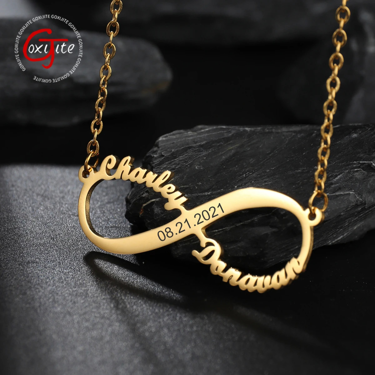Goxijite Custom Double Name Infinity Necklace For Women Couple Personalized Engrave Date Numerals Nameplate Stainless Steel Gift 250117