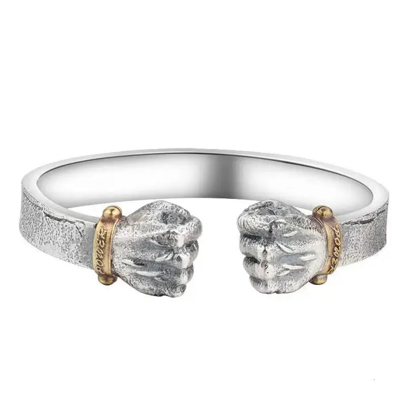 Domineering Silver Bangles Mens and Womens S925 Pure Silver Personalized Retro Solid Color Silver Open Boxing Bracelet Gift 250220