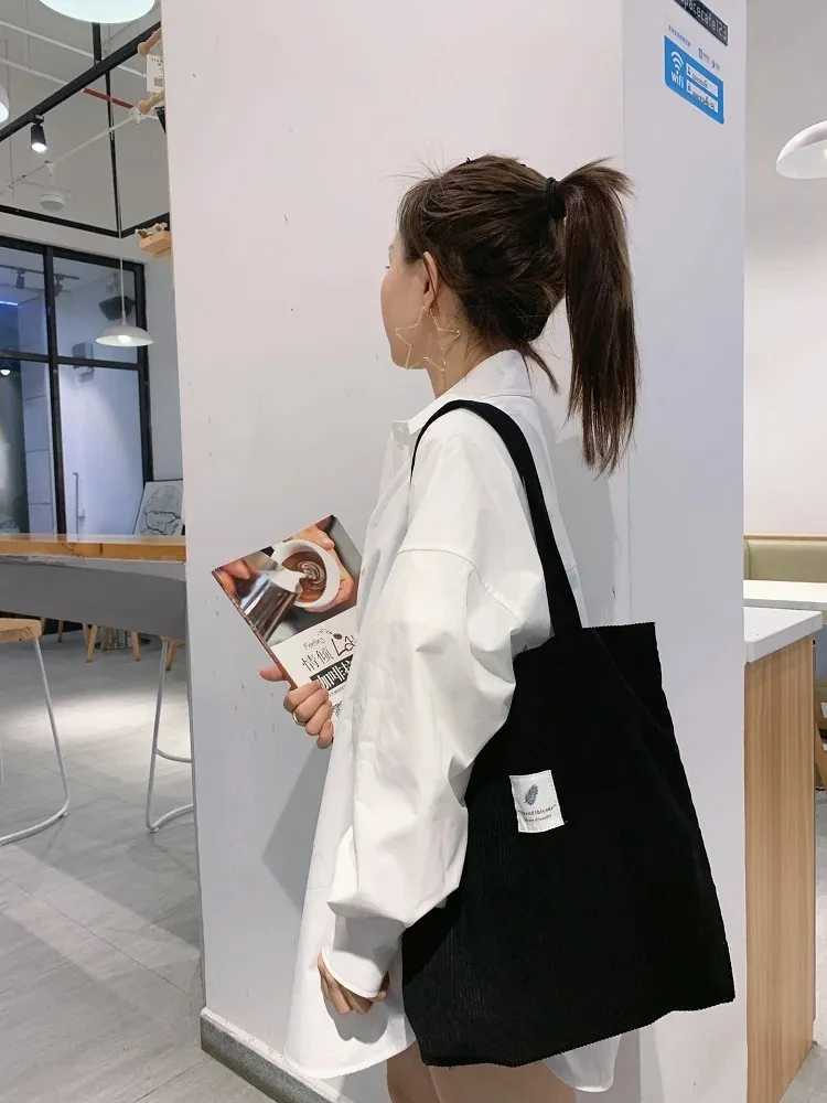 Corduroy Womens Shopping Bag 2024 Womens Casual Handbag Soft Reusable Fabric Affordable Shopping Bag Shoulder Handbag Z250224