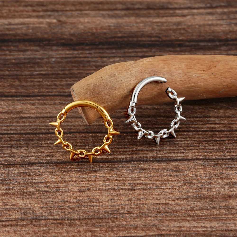 Right Grand ASTM F136 Titanium 16G Punk Chain and Spike Hinged Clicker Segment Hoop Ring Daith Earring Sept Nose PiercingXJ250224