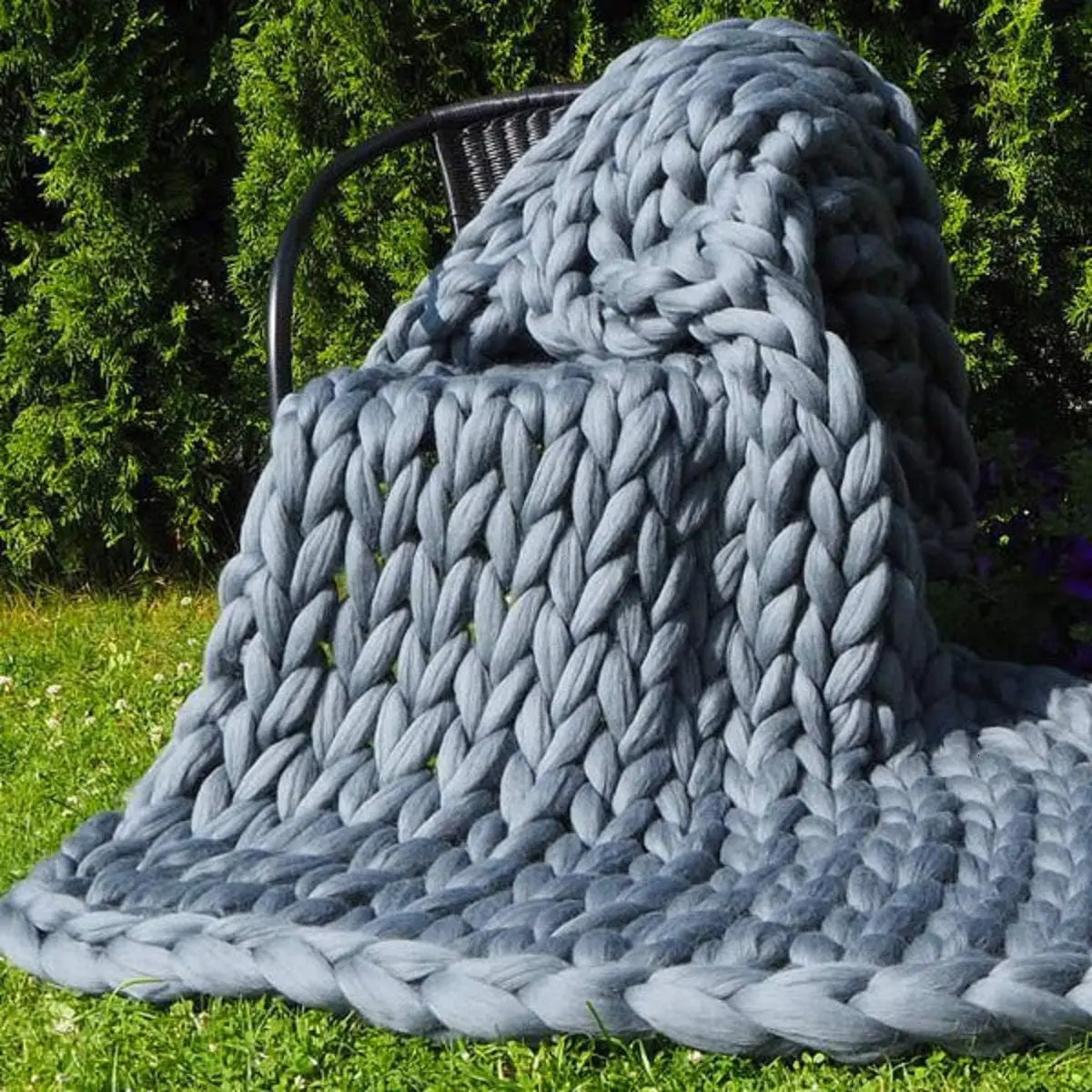 Handmade Chunky Knit Blanket Large Thick Wool Bulky Knitting Throw for Bedroom Decor Pet Bed Chair Mat Rug Grey 250218 - view 5