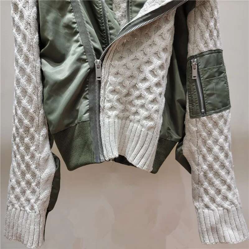 Getspring Women Jacket 2024 Autumn Winter Fashion Fake Two Side Zipper Turtleneck Sweater Ing Irregular Ladies Coat Tops