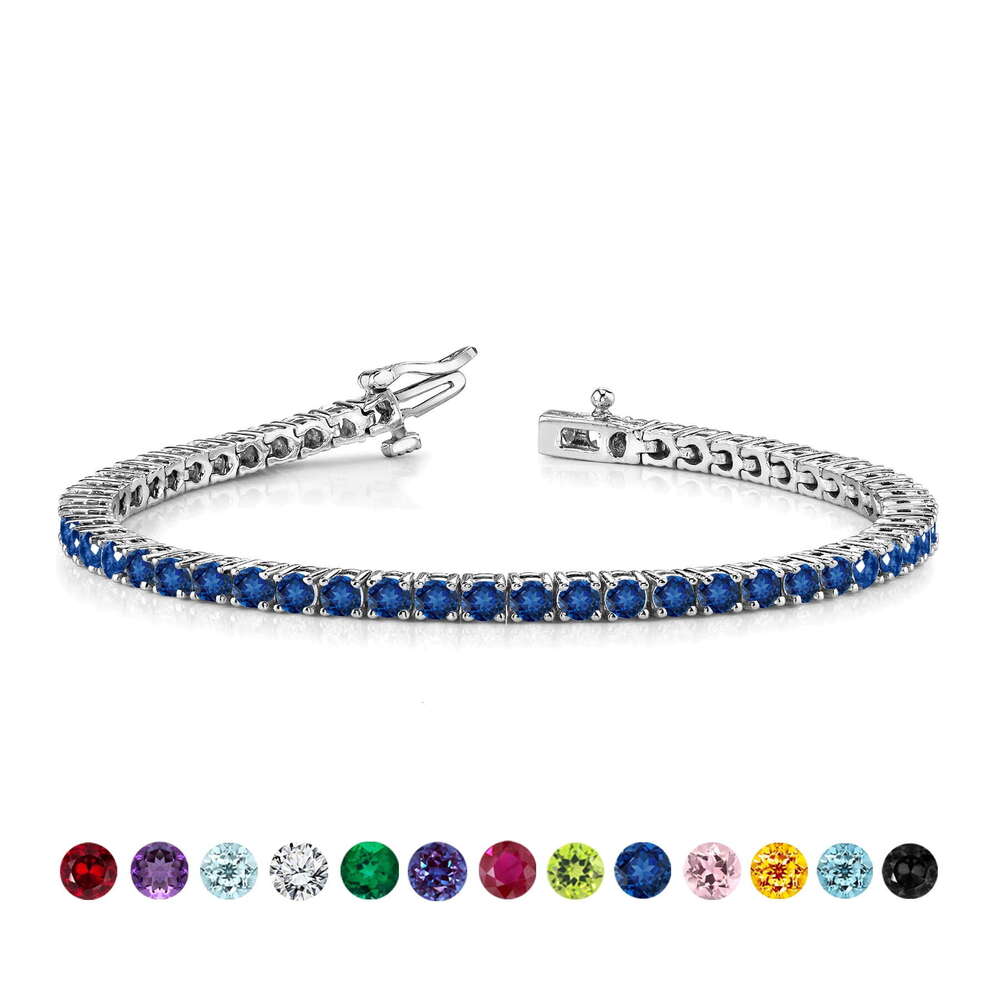 rat Round Cut September Blue Sapphire Birthstone Tennis Bracelet Eternity Design White Gold Plating Female Adult