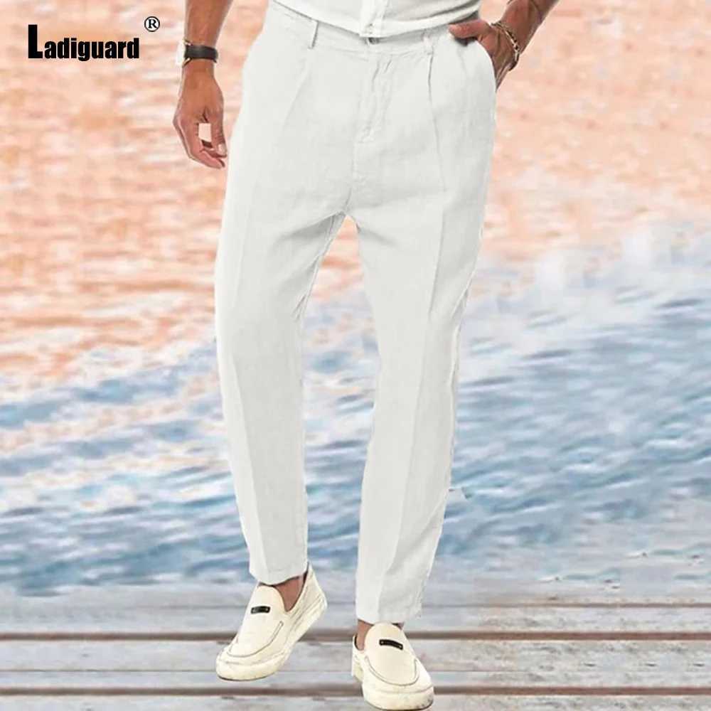 Mens Stand Pocket Elegant Cotton Linen Pants Solid Khaki White Beach Trousers Plus Size 3xl Mens Fashion Button Up Pencil Pants W250225