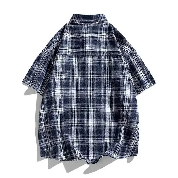 Hong Kong Style Loose-Fit Plaid Short Sleeve Mens Shirt Versatile Half Sleeve Clothes Korean Trendy Jacket For Summer 250220