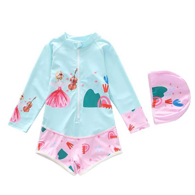 HappyFluent Sun Protection cartoon one-piece sleeping princess sized childrens swimsuit X250224