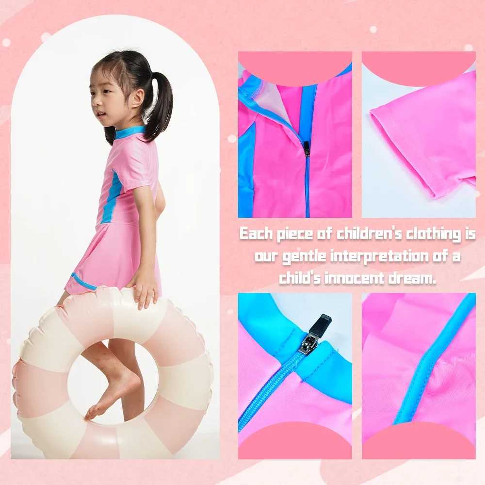 Girls one-piece swimsuit toddler girl UPF50+short sleeved beach vacation comfortable swimsuit children aged 1-12 X250224