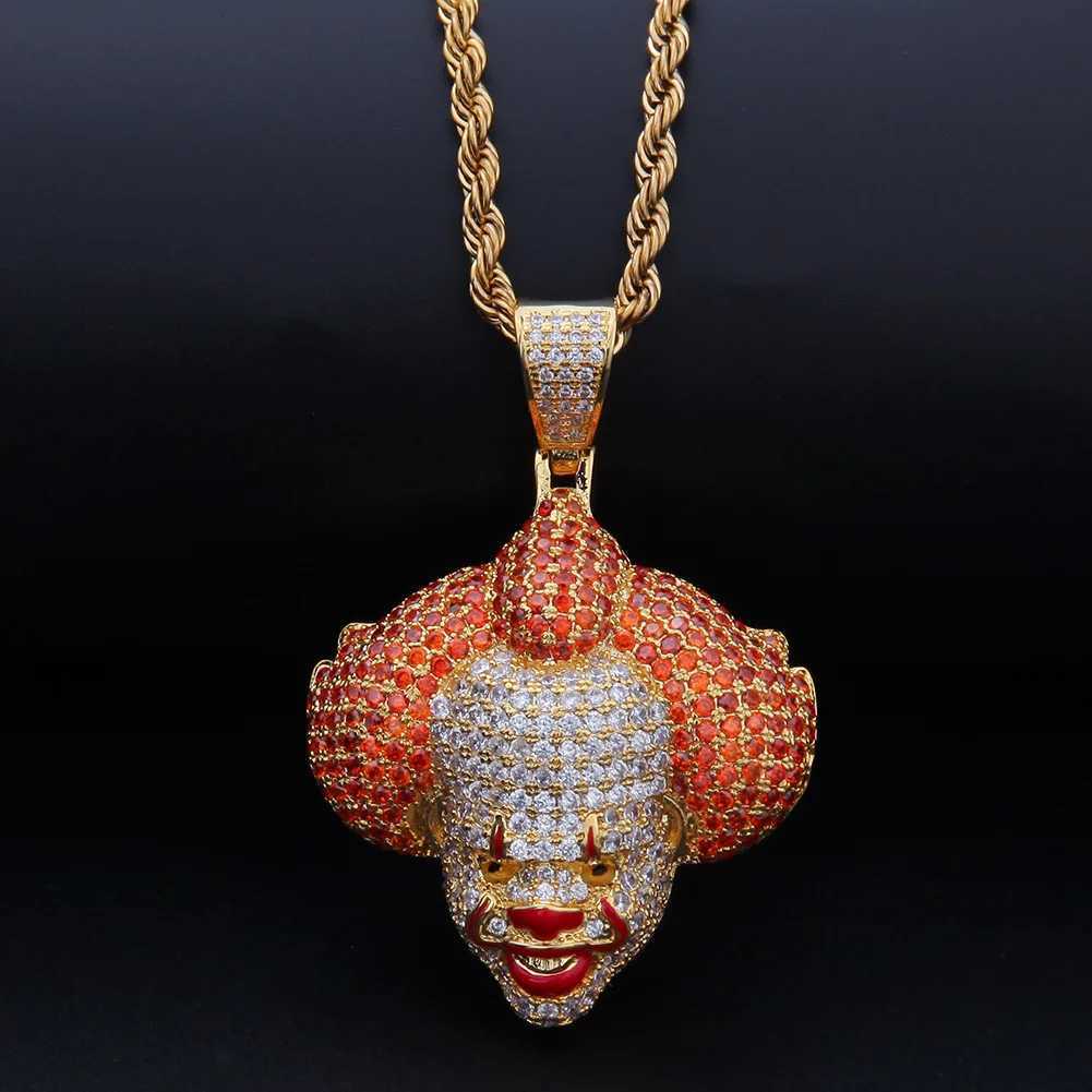Hip-Hop Circus Clown Doll Mask Pendant Necklace Set with Zircon Colored Dripping Oil Mens Fashion Pendant Chain Cute Jewelry X250224