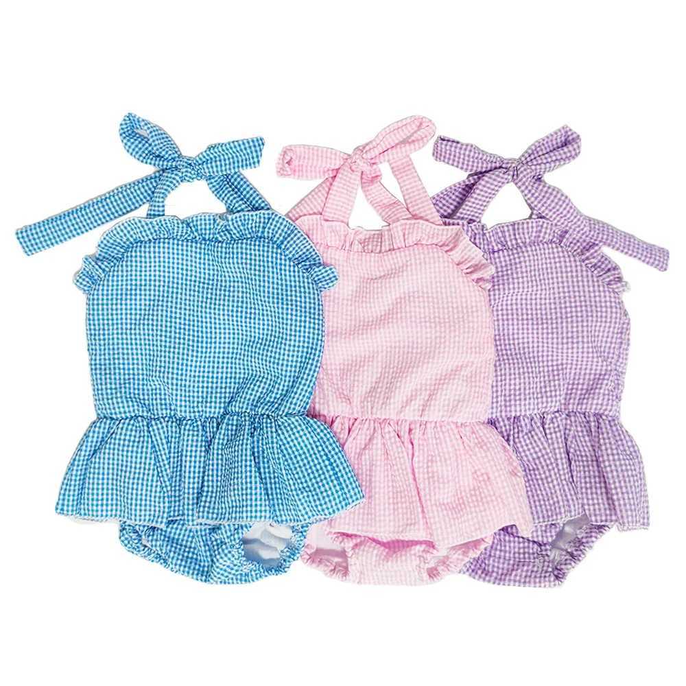 Ruffles Summer 100% Cotton Baby Clothes Toddler Swimsuit Seersucker Infant Kids One Piece Bikini Beachwear Ruffle Girls Swimwear X250224