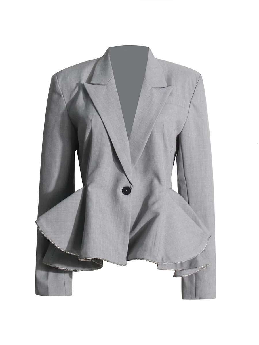 Getspring Women 2023 Autumn Double Breasted Long Sleeve Ruffles Ladies Black Blazer Coat Fashion Women's Slim Suit Jacket