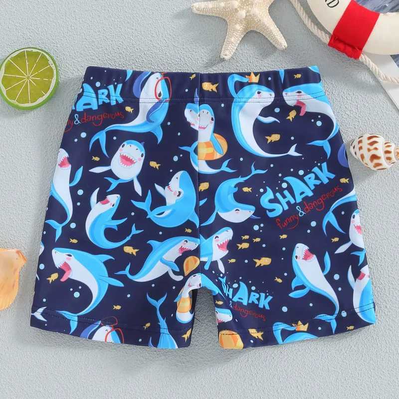 Preschool swim pants shark print elastic waist swim shorts for little boys swimsuit X250224