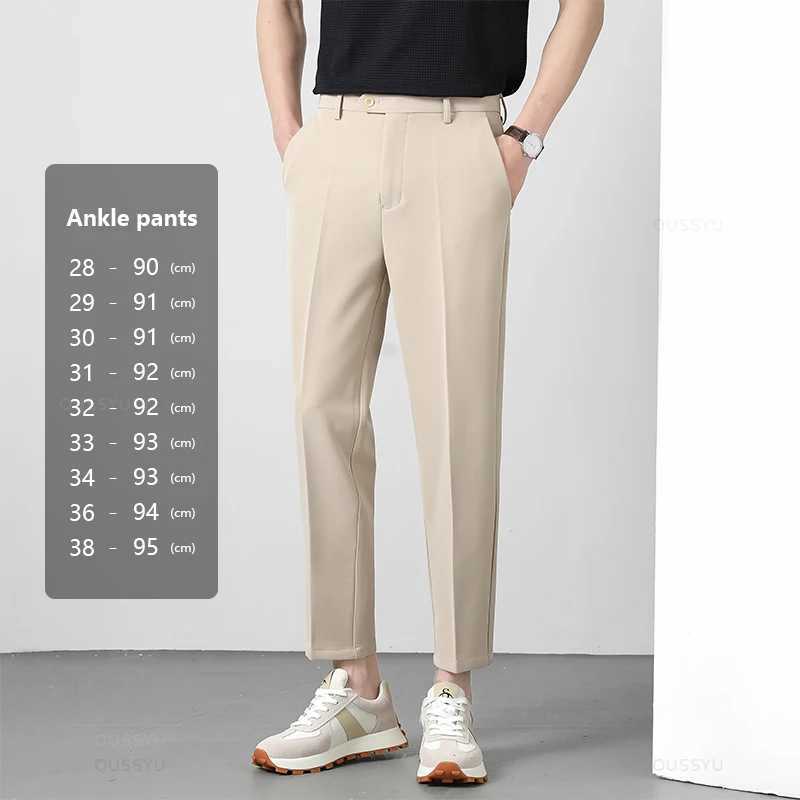Spring Summer Suit Pants Men Business Smooth Slim Business Office Social Elastic Waist Ankle Length Formal Korean Trousers Male W250225