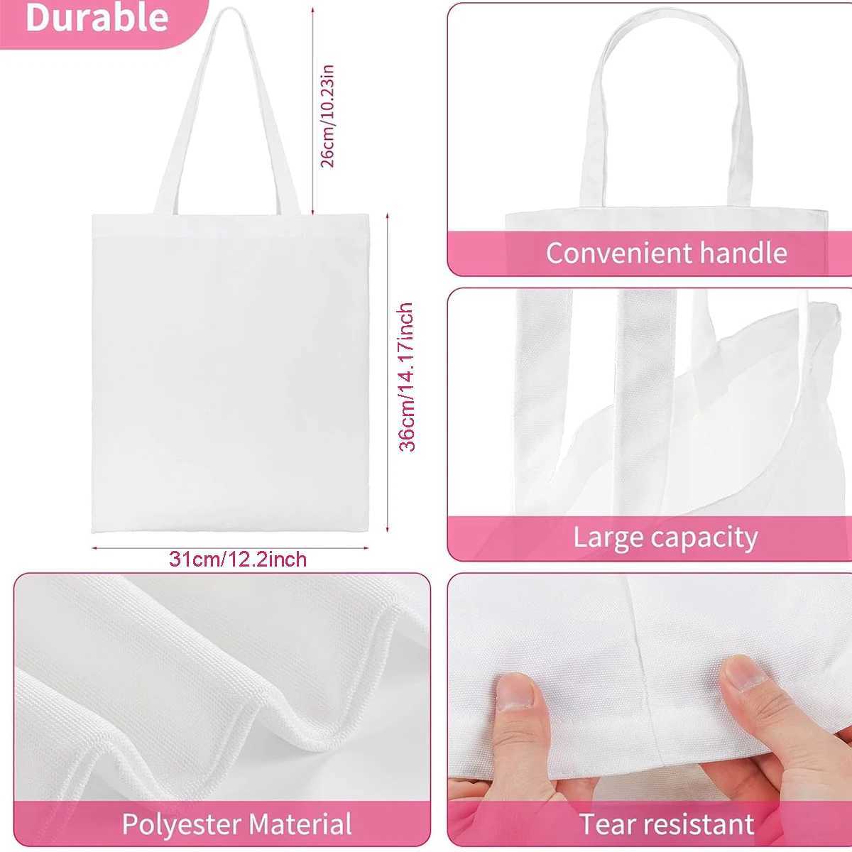 DIY White Sublimation Tote and Cosmetic Bag Pencil Case- Reusable Canvas Grocery Bag with Zippered Makeup Pouch Z250224