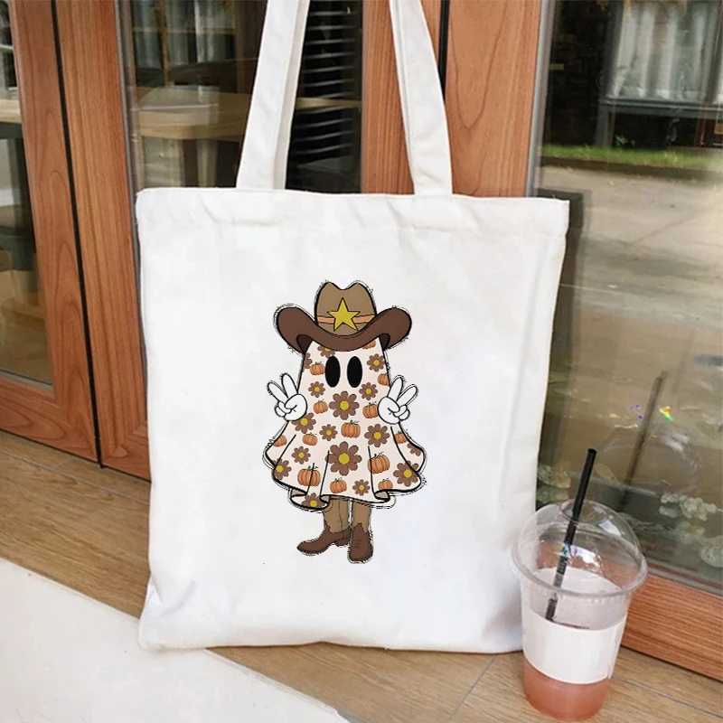 Spooky Season Boo Graphic Handbag Women Casual Canvas Portable Shoulder Bag Cute Halloween Party Shopping Reusable Tote Bag Z250224