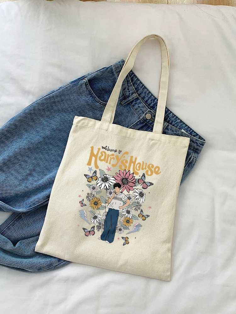 1pc Vintage Harry House Pattern Canvas Shoulder Tote Bag School Bag Handbag Shopping Gift Bag Perfect For Outdoors Travel Gift Z250224