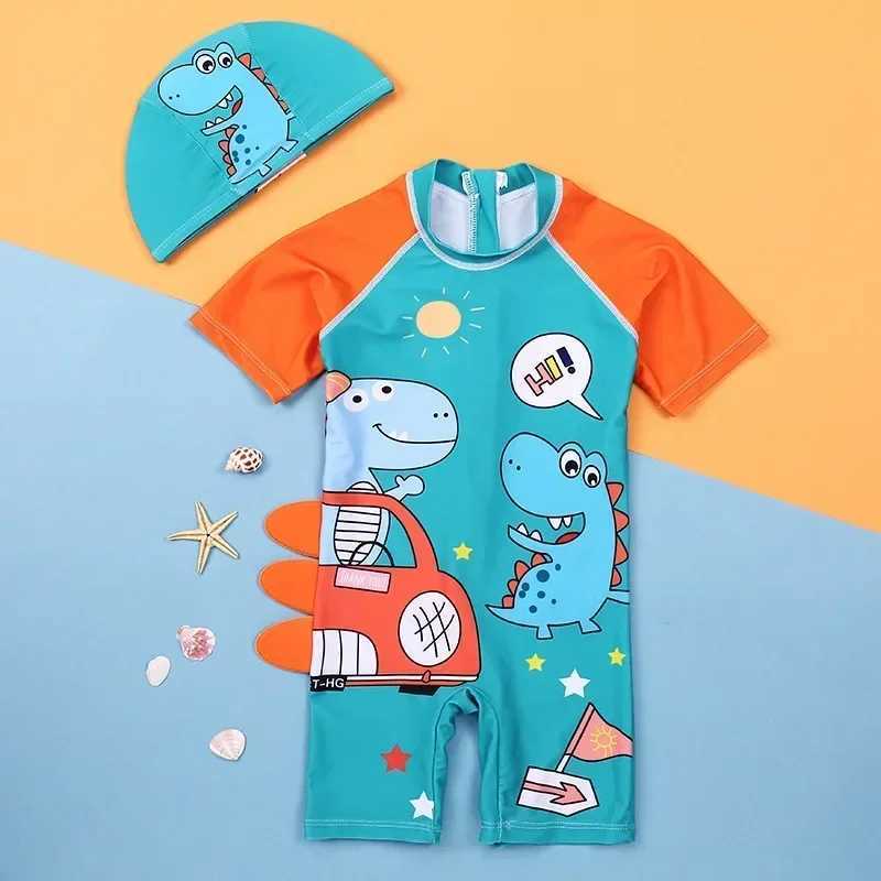 New Boys One-Piece Swimwear Cartoon Print Quick-dry Children Swimsuit Large Small Kid Beach Flat Corner Sunscreen Male Baby Suit X250224