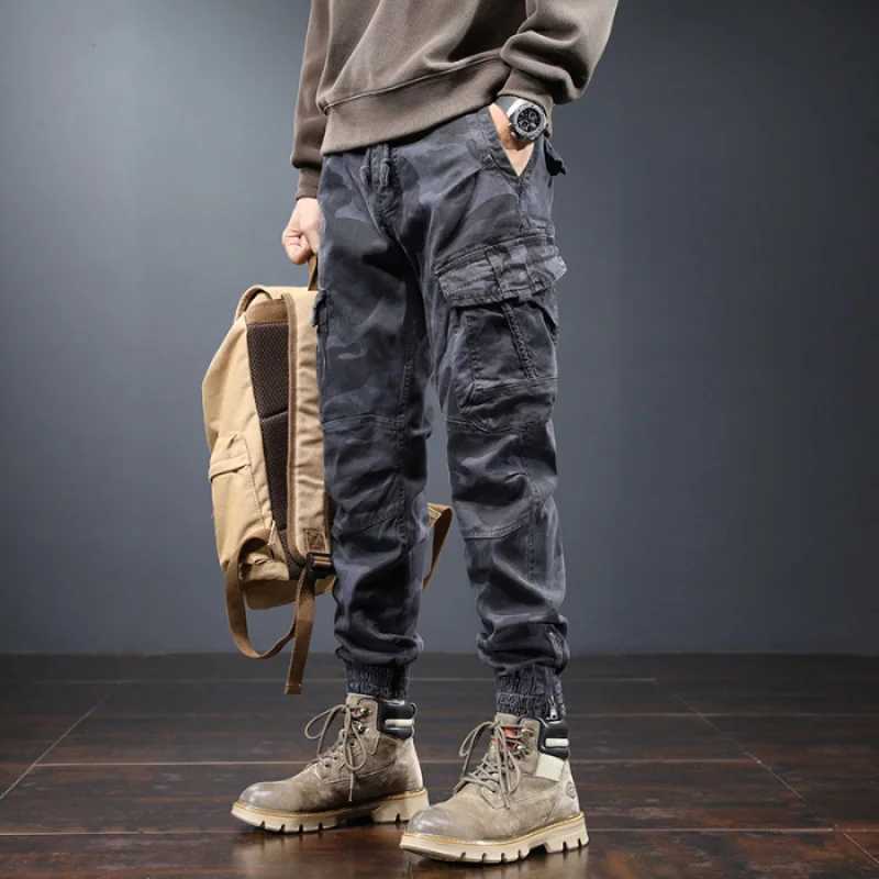 Camouflage Cargo Pants Mens Spring and Autumn Slim-Fitting Ankle-Tied Outdoor Mountaineering Leisure Tactics Tactical Pants W250225