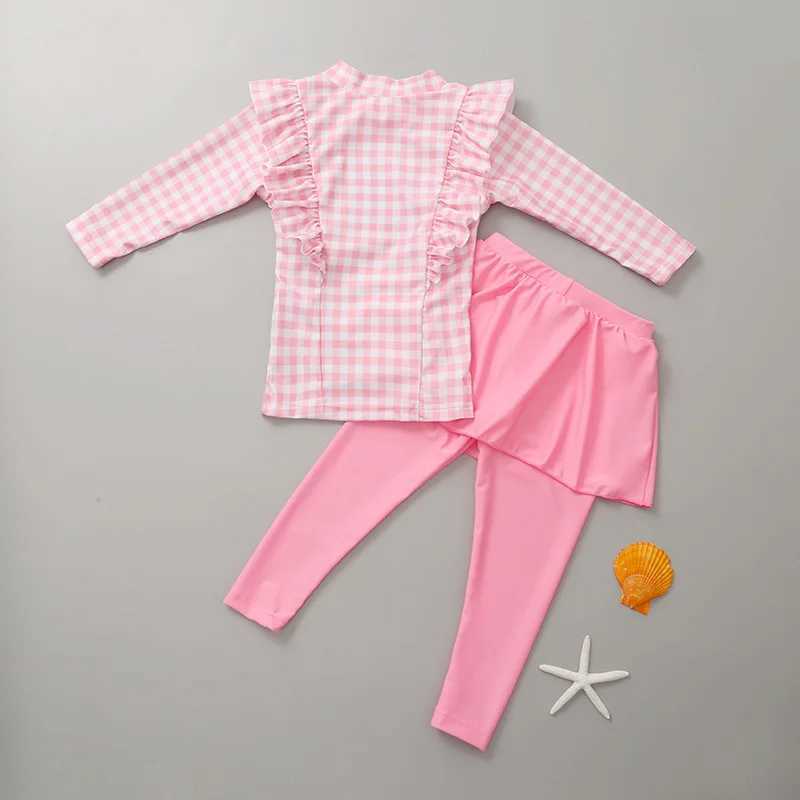 Girl Two Pieces Suit 2-11 Year Children Long Sleeve Long Pants Swimsuit 2023 Kid Cute Letter Print Swimwear Baby Bathing Suit X250224