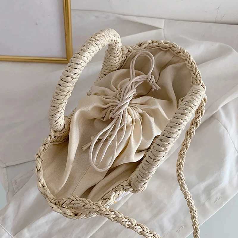 Women Handwoven Straw Shoulder Bag Rattan Half-Moon Beach Handbag Small Summer Hollow Out Crossbody Bag