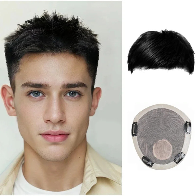 16*18 Human Hair Wig Silk PU Base Mens Wig Unit Mens Capillary Prosthetics Natural Male Hair Replacement System Wig 250224