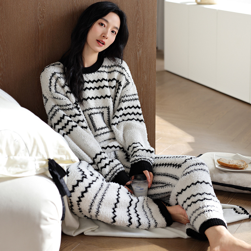 B904-Pure cotton pajamas women summer short-sleeved suit sweet casual simple cropped pants comfortable home
