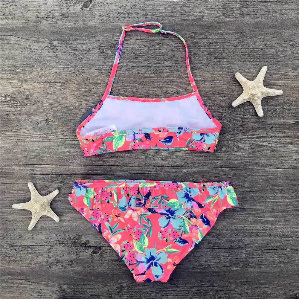 7-14 Years Girls Swimsuits 2 Pieces Bikini Sets Printing Flower Girl Bikinis Children Swimwear Kids Bathing Suit Girl Beachwear X250224