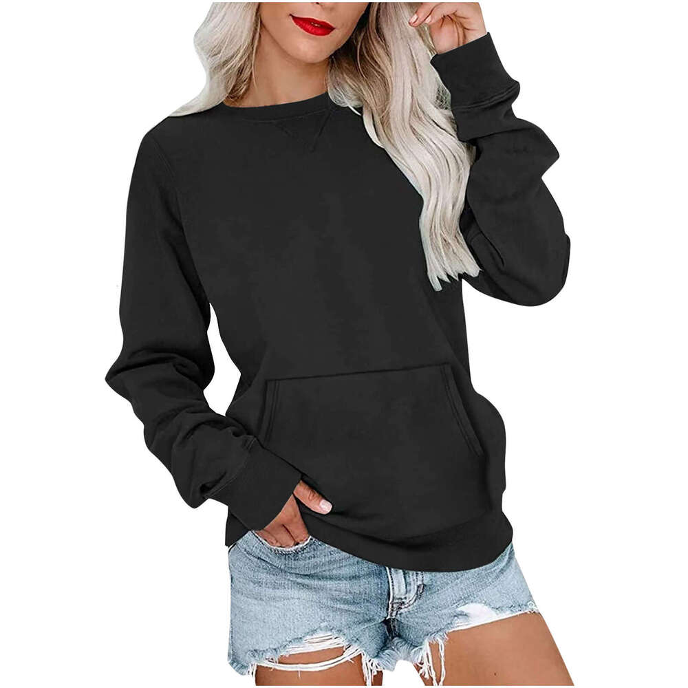 European American Clothing Autumn And Winter New Product Solid Color Round Neck Loose Long Sleeved Women's Hoodie