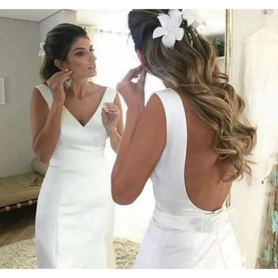 White Satin Simple Mermaid Wedding Dress 2024 Backless Beach Bride Gowns Vestido Noiva Robe De Mariee