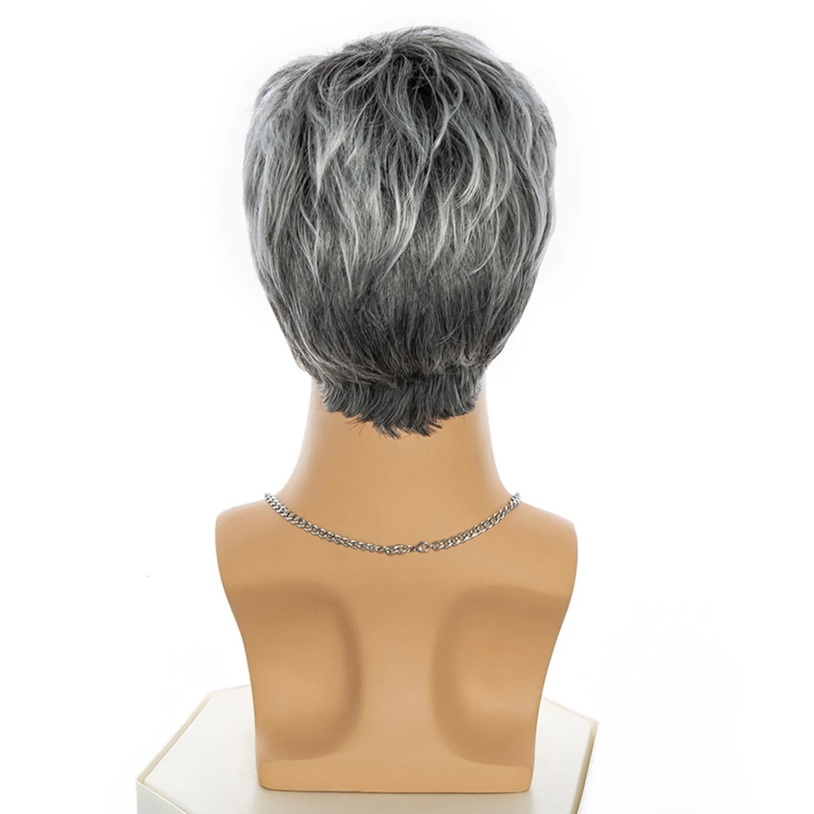 Gray and White Mens synthetic Wigs Fashion Mens Short Hair Cosplay Man Hair for daily use 250224