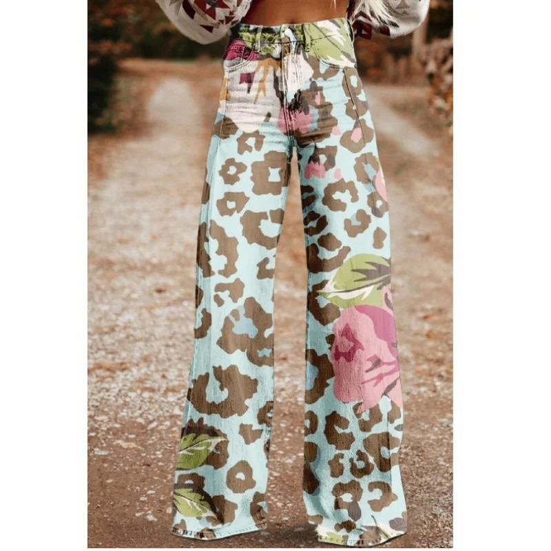 Womens Jeans Regular Print Pattern Casual Belt Pants Loose Retro And Casual Retro Pop Womens Long Jeans Lazy Feeling 250224