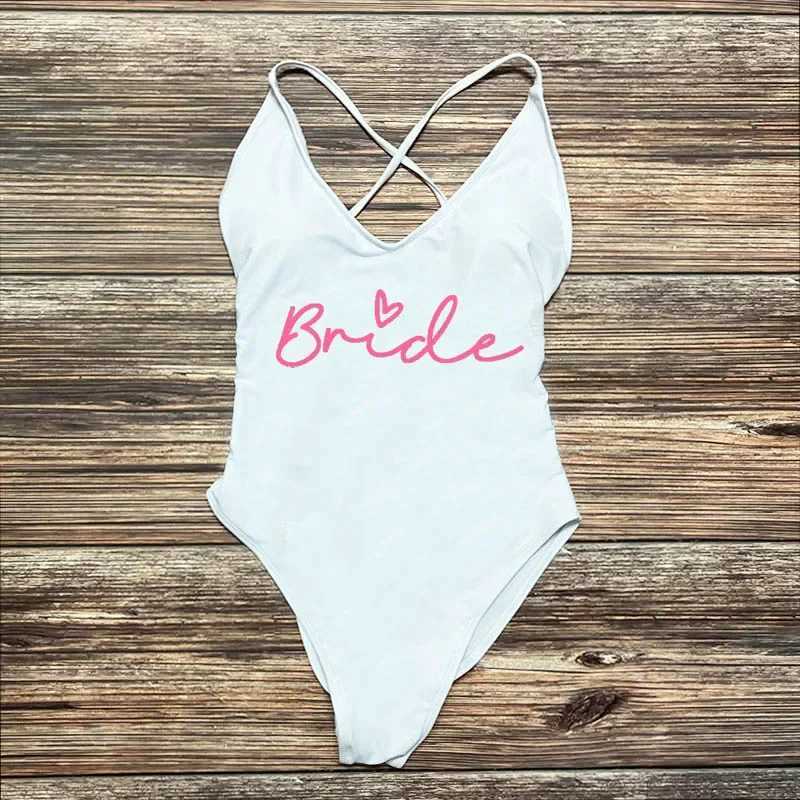 Sexy Padded Gold Print Team Bride One-Piece Swimsuit Squad Women Swimwear Bachelorette Party Bathing Suit Summer Beachwear S-3XL X250224