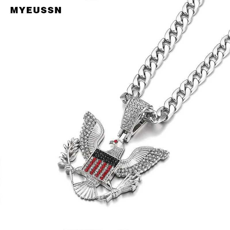 Bald badge necklace Pendant Charm Chain Necklace Gold color d Out Crystal Cuban chain Men Hip Hop Jewelry gift X250224