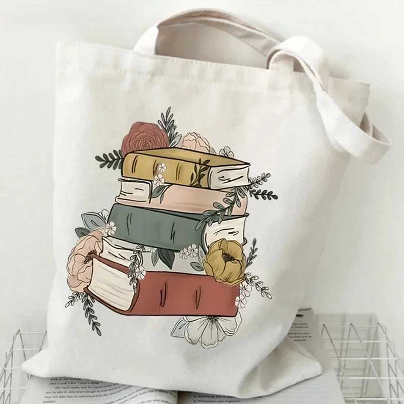 Just A Girl Who Loves Books Canvas Tote Bag Women Reusable Shopper Bag Vintage Rose Books Fashion Read Lover Shoulder Handbags Z250224