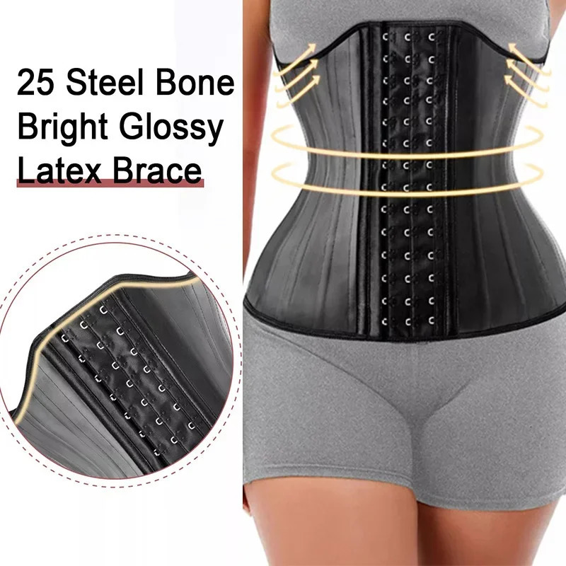 25 Steel Bones Latex Rubber Waist Trainer Cincher Corset Shapewear Slimming Belly Body Shaper Modeling Strap Reductive Girdle 250224