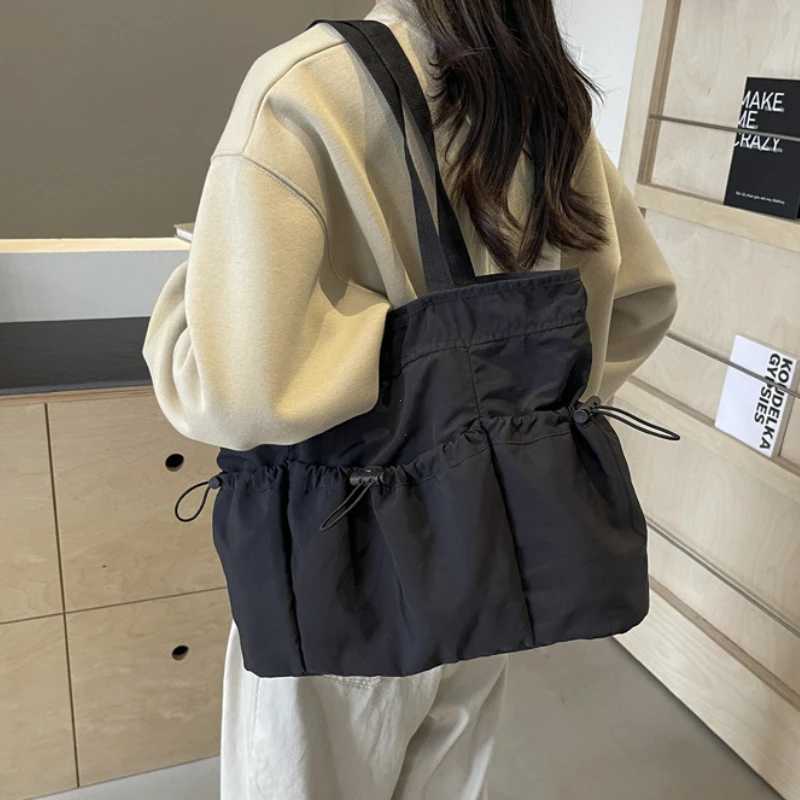 2024 Fashion Drawstring Shoulder Bag Travel Casual Nylon Tote Bag Large Capacity Waterproof Crossbody Bucket Bag Women Handbags Z250225