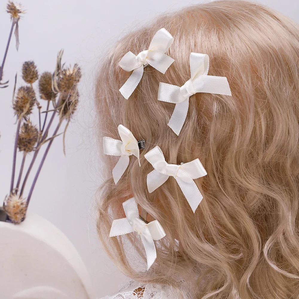 524Pcs Y2k girl bow mini hair clip metal wearing bucket handmade ribbon bangs fashionable 250218