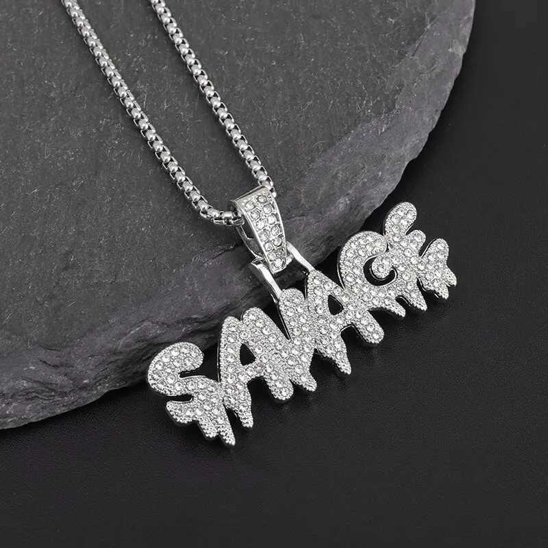 Hip Hop Out Alphabet Savage Pendant Necklace Cool Mens Bun Hip Hop Rock Rap Jewelry Gift X250224