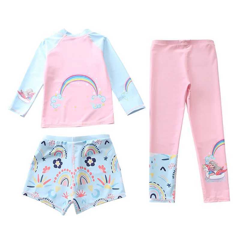 Girls swimsuit Sunscreen UPF50 CHIldrens swimsuit long sleeved print beachwear CHIldrens swimming swimsuit 4-12 years old X250224