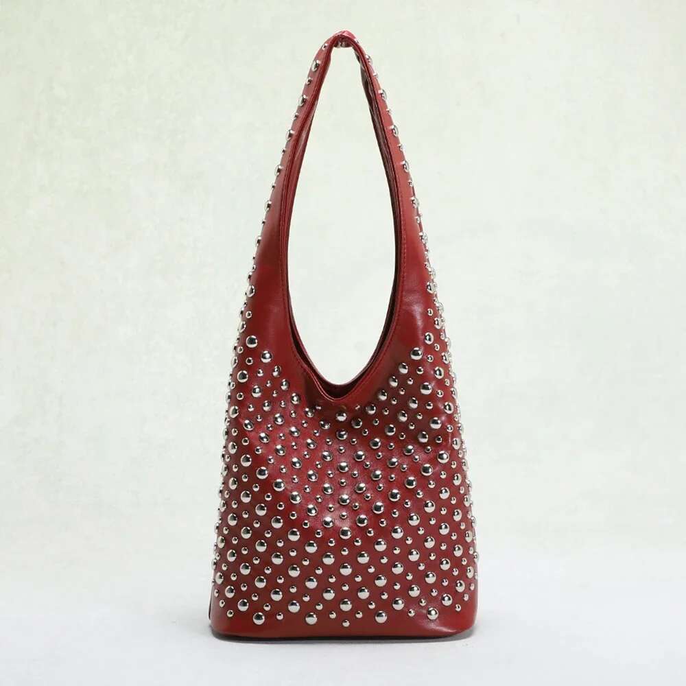 Leopard Rivet Bucket Bags For Women Handbags Designer Soft Shoulder Bag Punk Studded Shopper Purses Female Clutch Tote