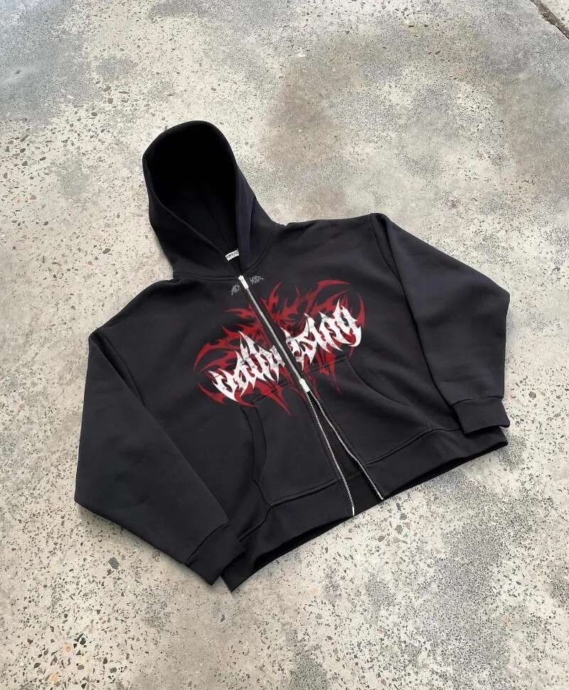 Retro black men zipper hoodie 2025 new printed design jacket Hip Hop Haruku street style couple casual oversized sweatshirt