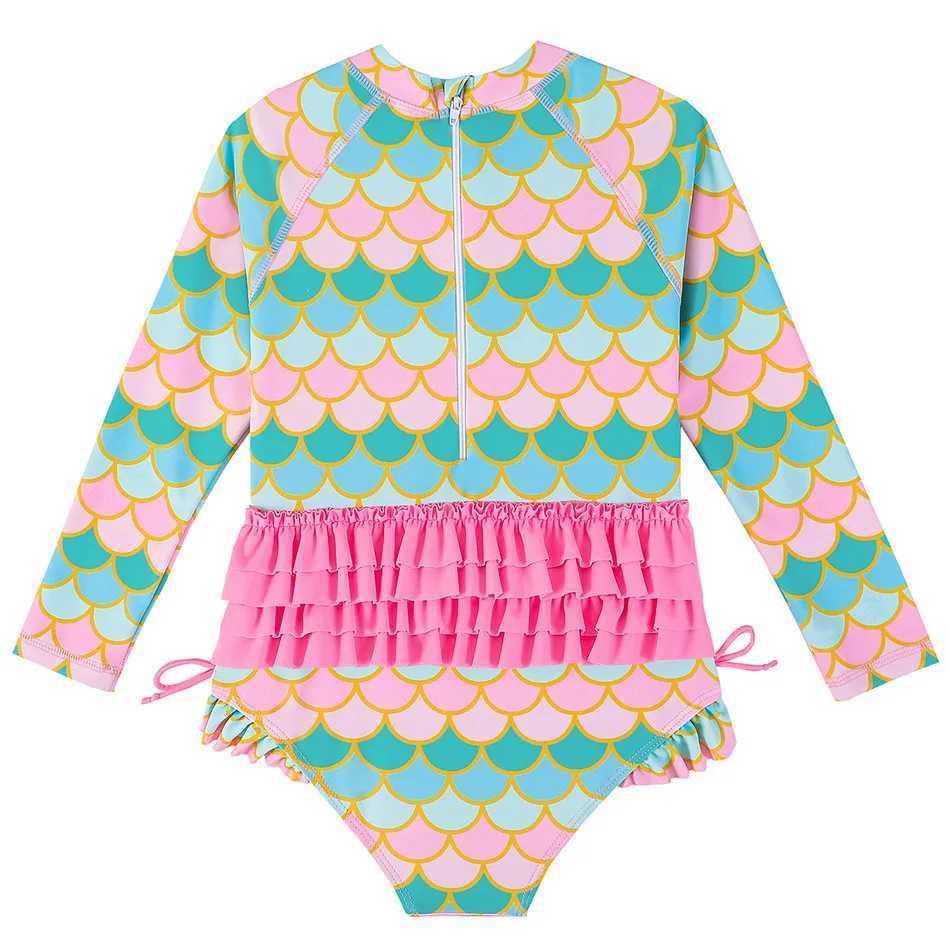 Childrens One-Piece Long Sleeved Swimsuit Girl Mermaid Multi-color Swimsuit Girl Swimming Pool Party Sun Protection Swimwear X250224
