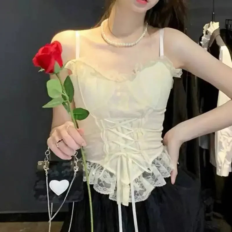 Clothes blouses sexy crop tops women corset lace bandage T-shirt camisole woman sling tank top fashion sleeveless waistcoat 250224