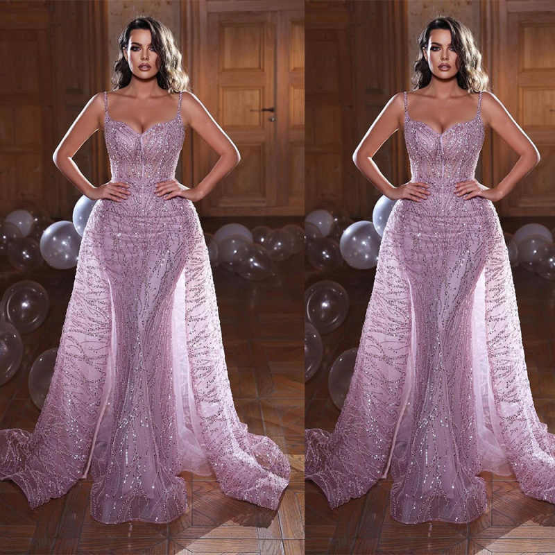 Graceful Mermaid Evening Dresses With Spaghetti Strap Vogue Beaded Bling Sequins Customized Prom Lace Women Special Occasions Wear Plus Size Vestido d