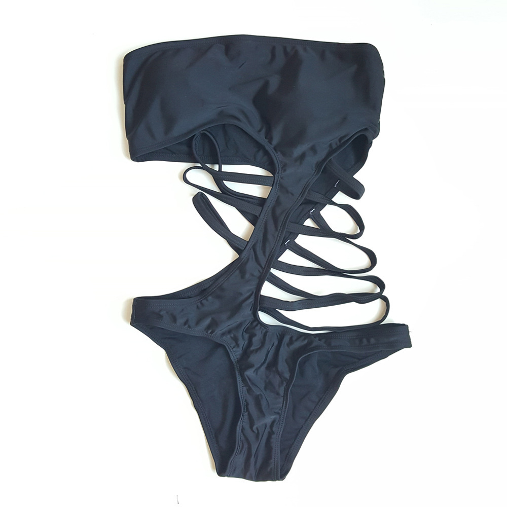 designer swimwear New sexy single shoulder black one-piece hollowed out women's split swimsuit
