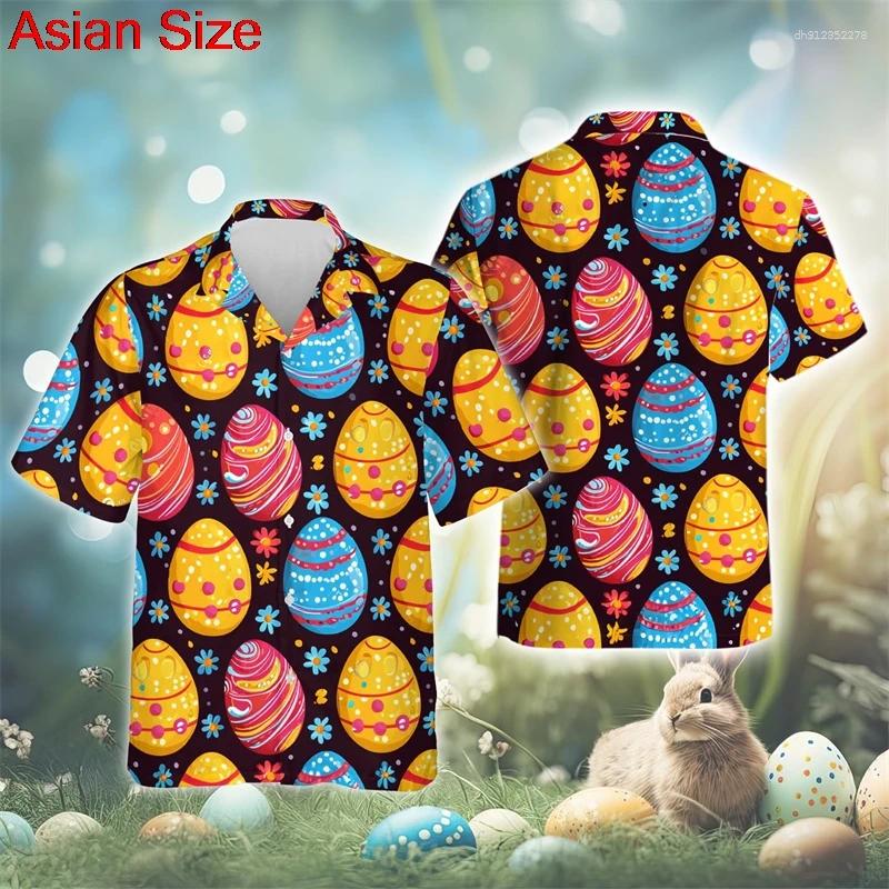 Camicie Casual Maschile Vintage Buon Pasquale 3D Stampato Uova Di Uova Grafica Manica Corta Camicette Di Moda Da Uomo-image