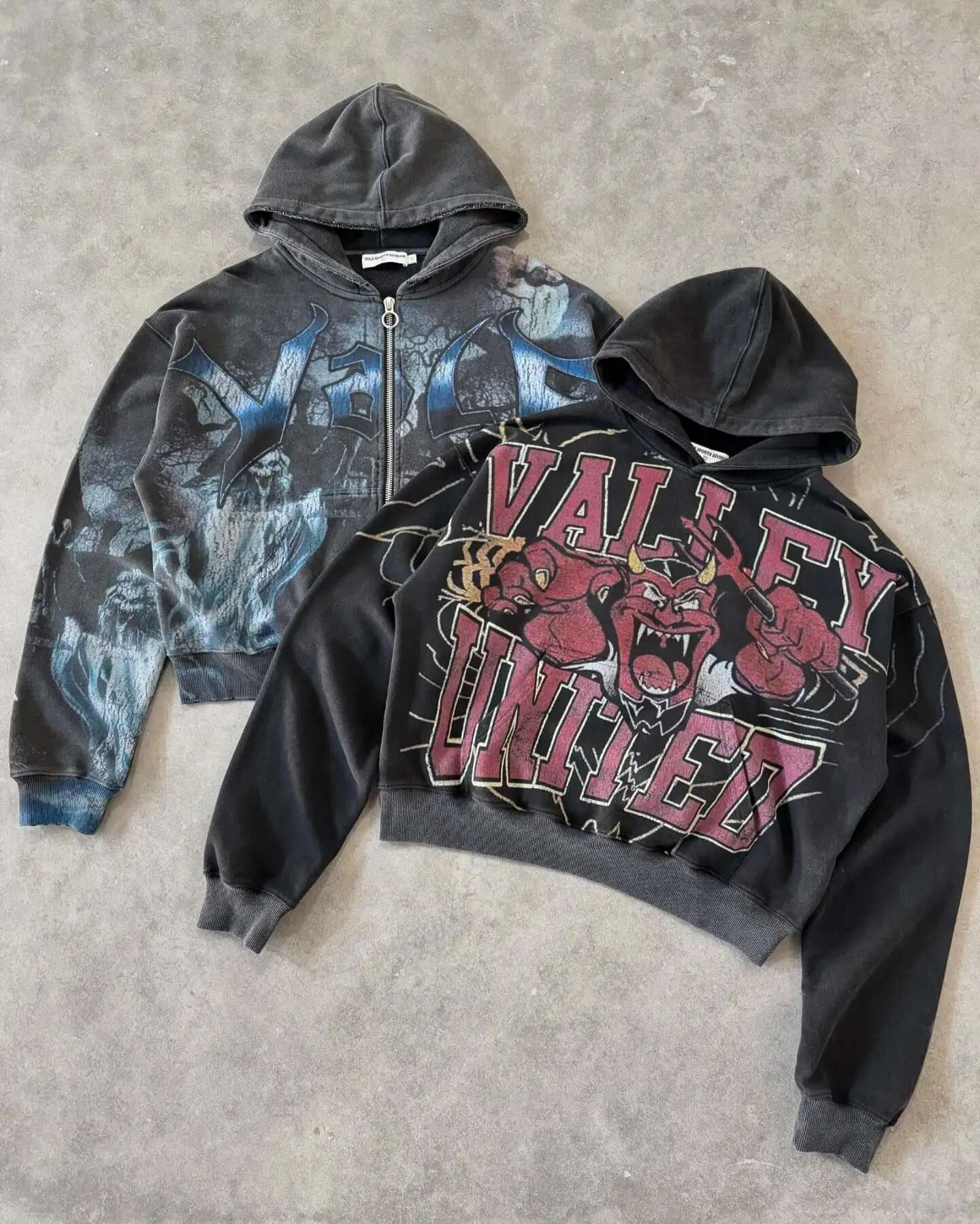 Y2k Gothic Women Washed Hooded Sweatshirt American Hip Hop Style Cartoon Letter Design Prints Street Leisure Cardigan Zipper Fit