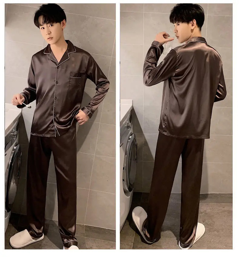 Mens Pajamas Set in Single-breasted Long Sleeve Big Size Microfiber Pijama Male Home Clothes Winter Sleepwear For Sleeping 250224