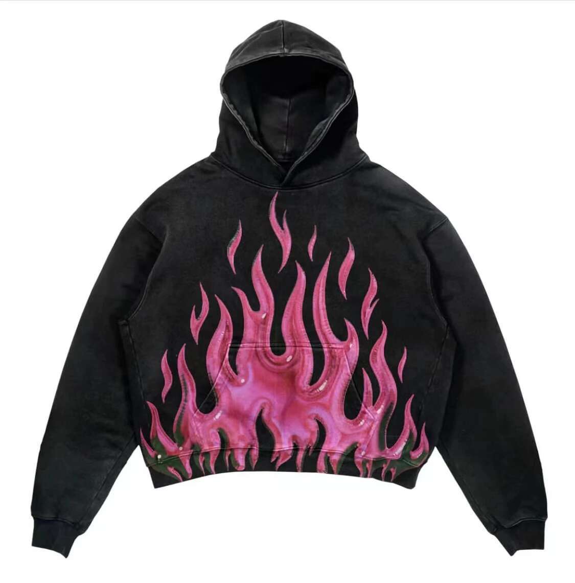 Retro sweatshirt skull print flame Y2K retro hooded pullover jacket street style goth casual fashion men's Haruku top